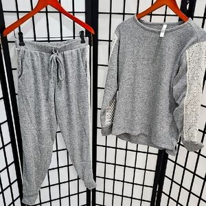Cozy Gray Sleepwear Set with Lace Detail